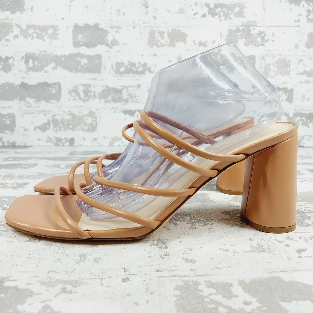 NEW Nine West Getcha 3 Faux Leather Slip On Heeled Sandals X428
